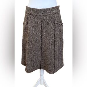 PRANA Vintage Brown Herringbone A-Line Wool Blend Lined Knee Length Skirt XS